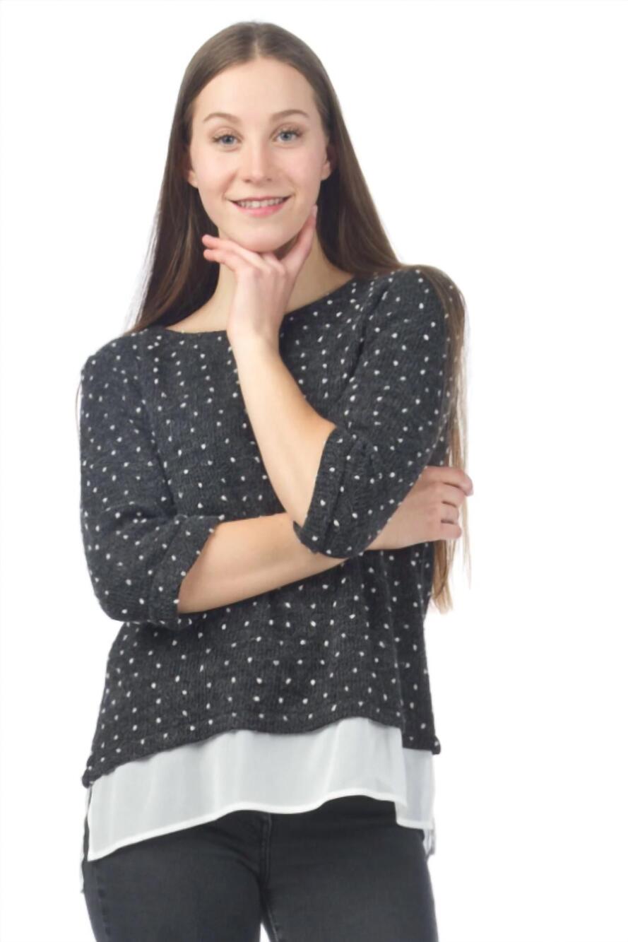 NEW PAPILLON pom-pom sweater with georgette underlay in charcoal